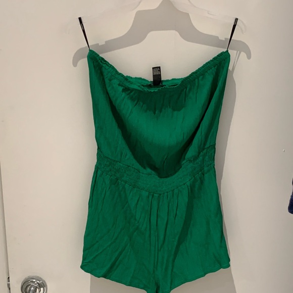 Forever 21 Emerald Green Ruched Strapless Romper - Picture 6 of 7